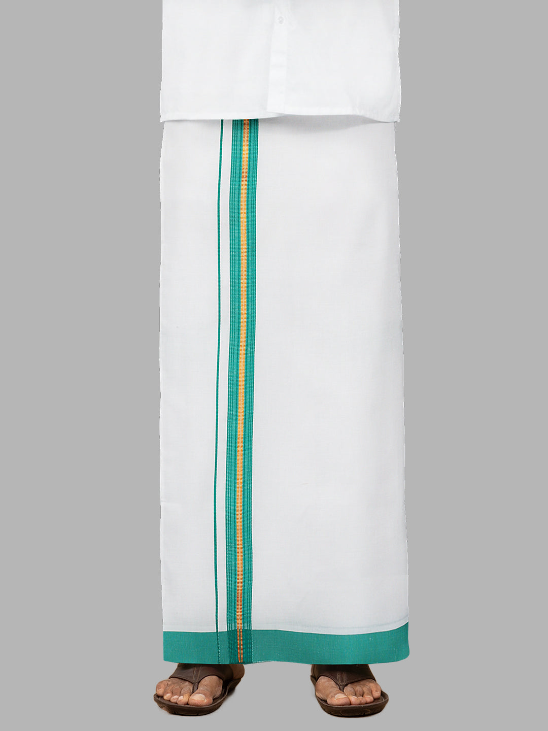 Men Green Fancy Jari Border Single Layer Adjustable Pocket Dhoti GACJ32