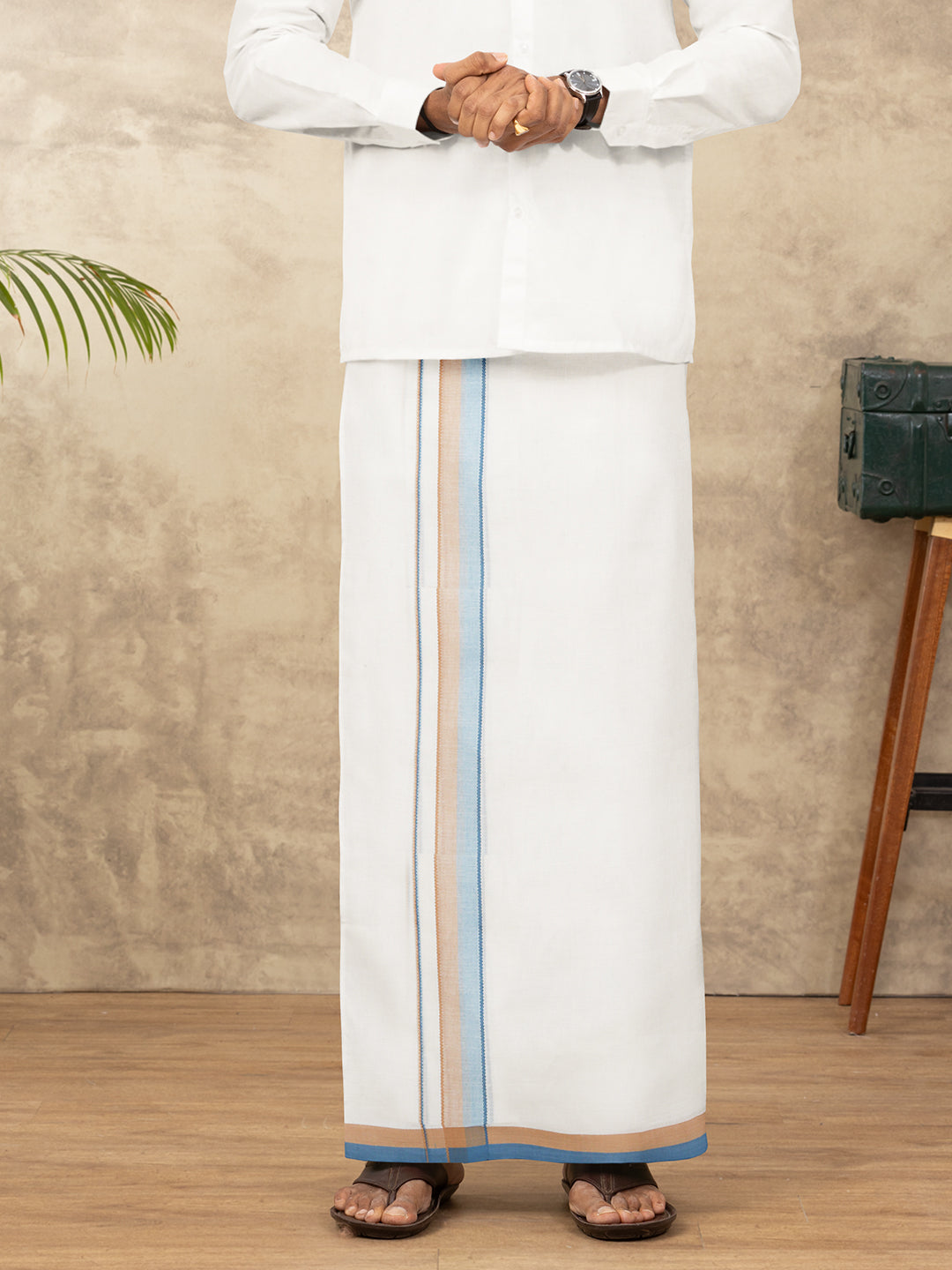 Men Kora Cotton Double Layer Dhoti with Fancy Border Rivan Kora Fancy RKF04