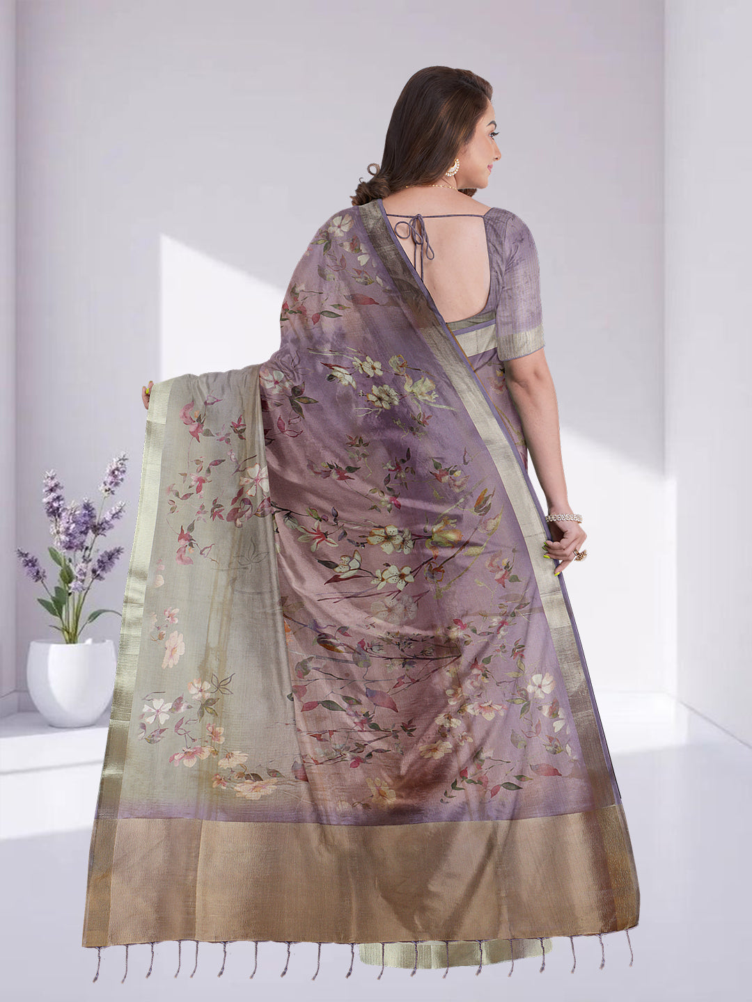 Women Violet Tissue Printed Saree TS45