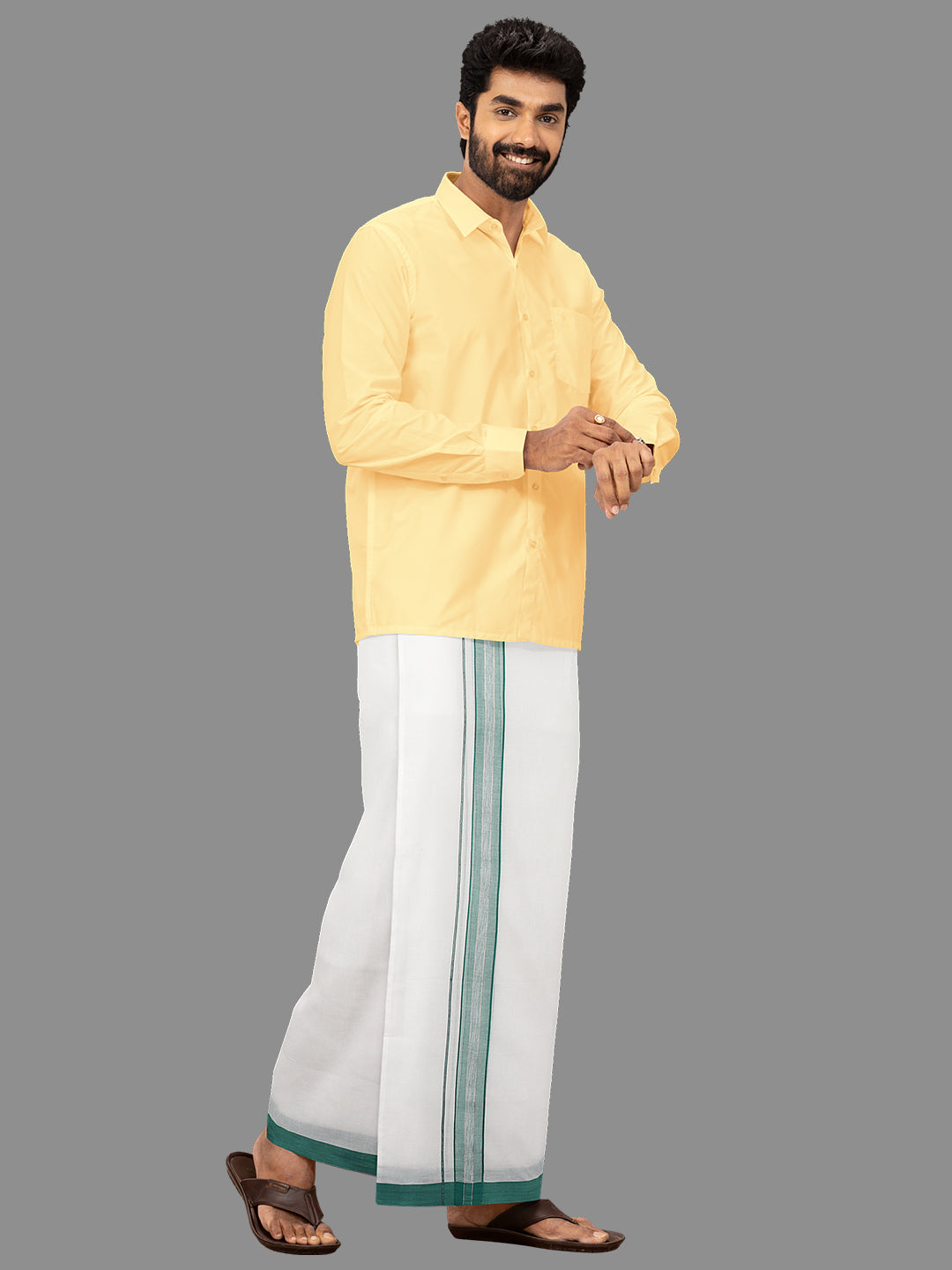 Mens Green Fancy Jari Border Double Dhoti RSF02