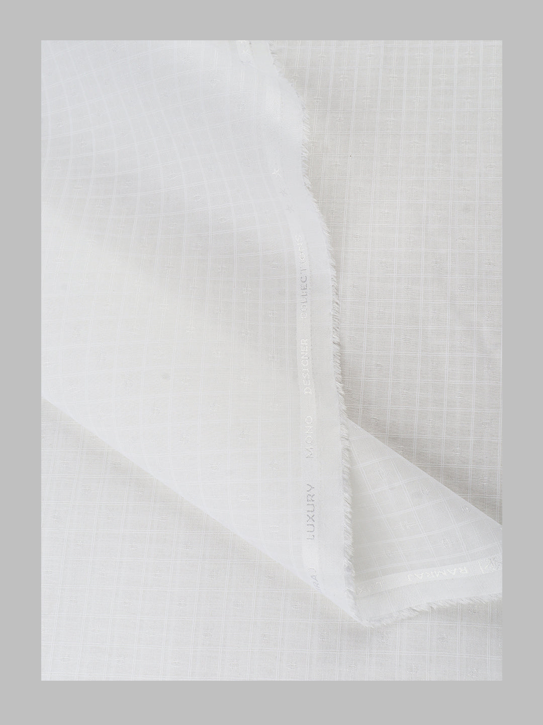 Men Mono Cotton Self Design Shirting White Ideal Dobby 03