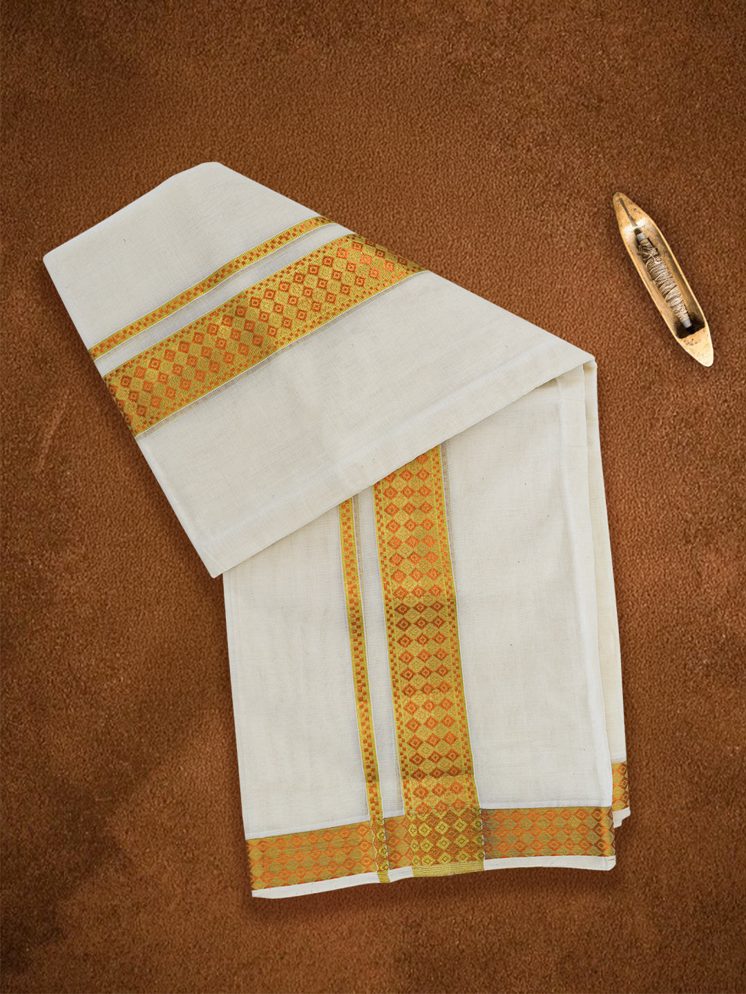 Men Premium Handloom White Dhoti with Fancy Jari Border HLM113