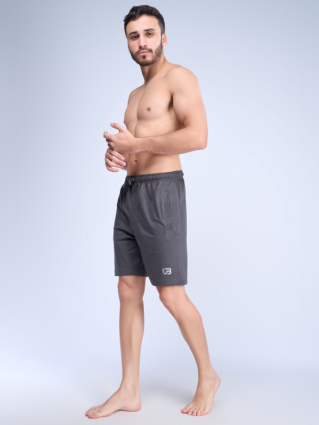 Men Dark Grey Combed Cotton Shorts