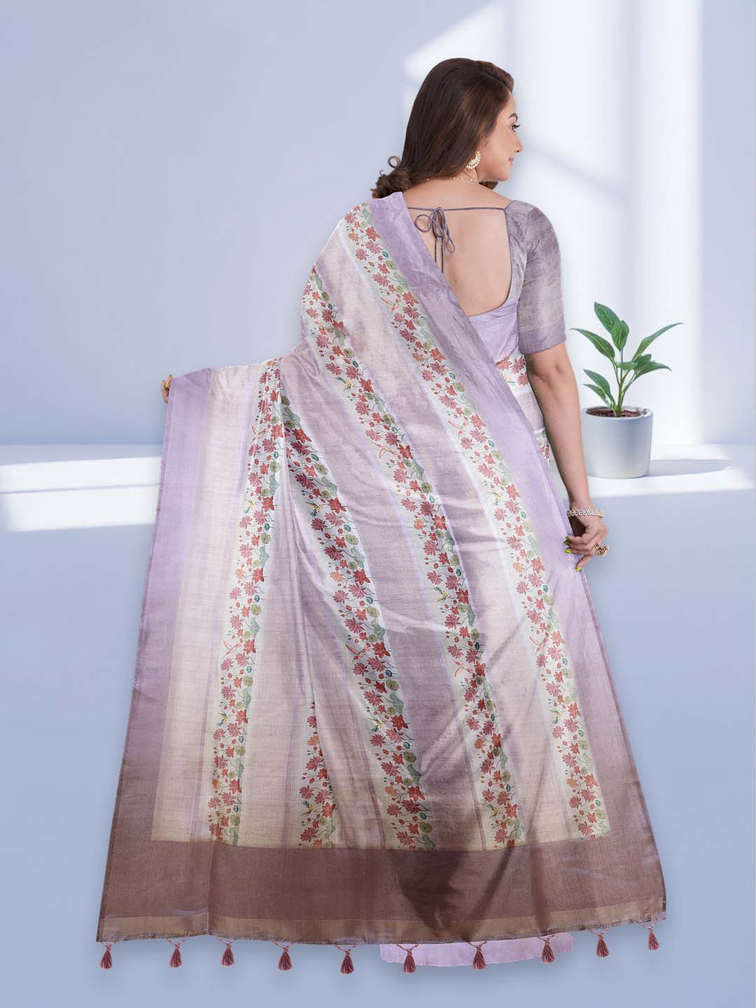 Women Purple Semi Tussar Printed Saree ST289