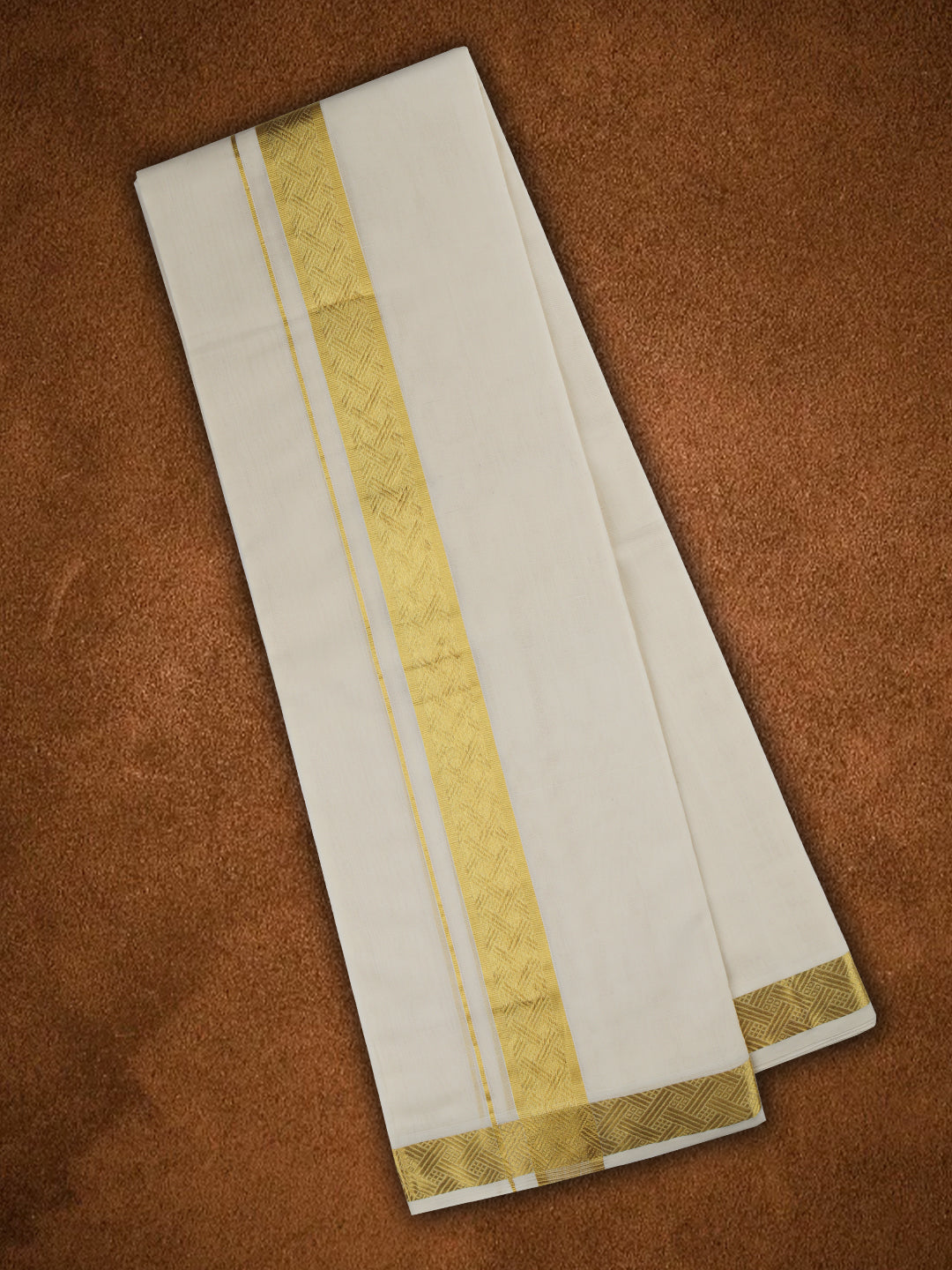 Mens Premium Handloom Dhoti Gold Jari Border HLM16