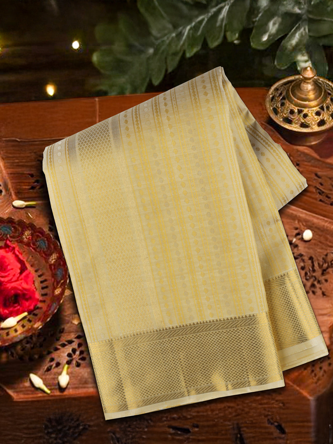 Men Pure Silk with 2-gram Gold Jari Border Dhoti & Towel Set Amirtham