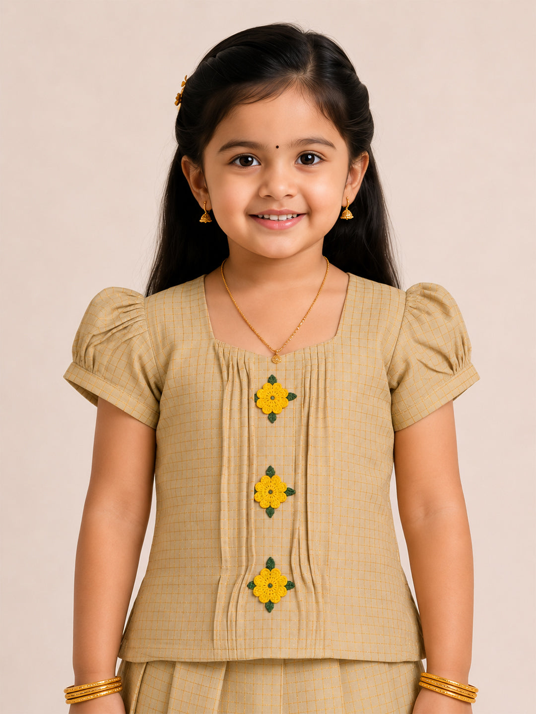 Girls Tissue Gold Pattu Pavadai Set GPS62