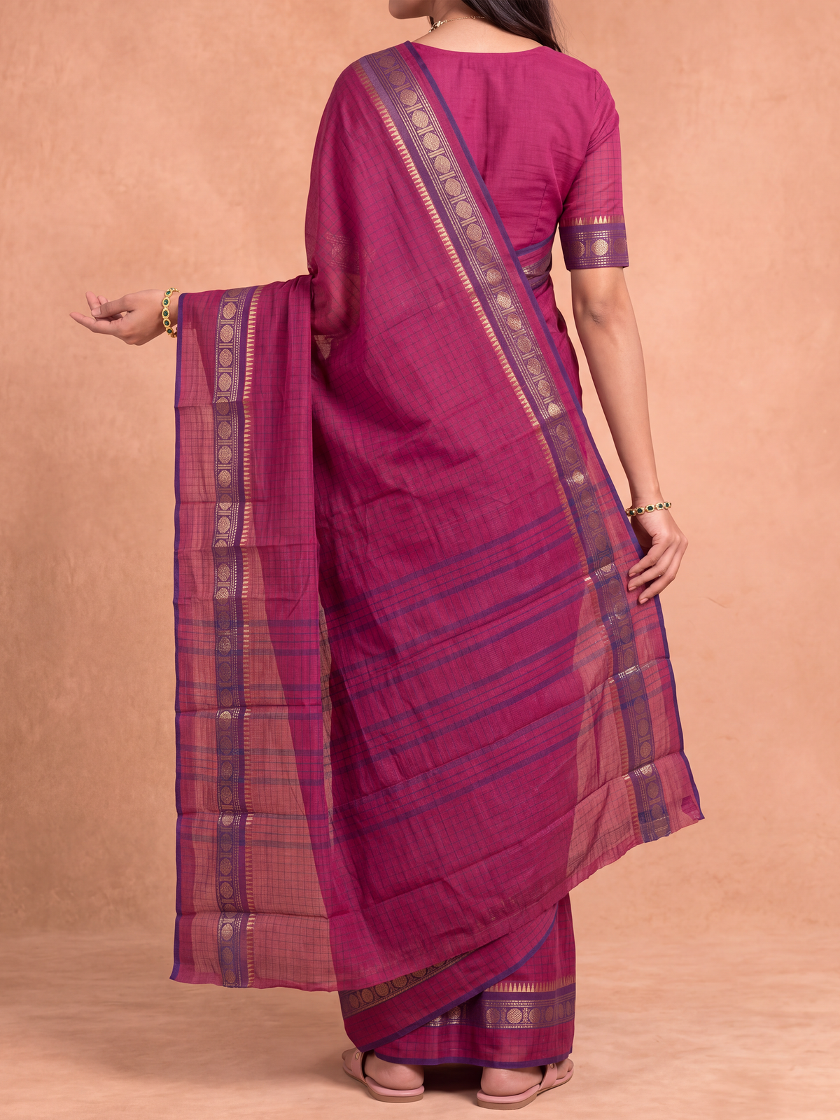 Women Chettinad Cotton Dark Pink Saree CCS21