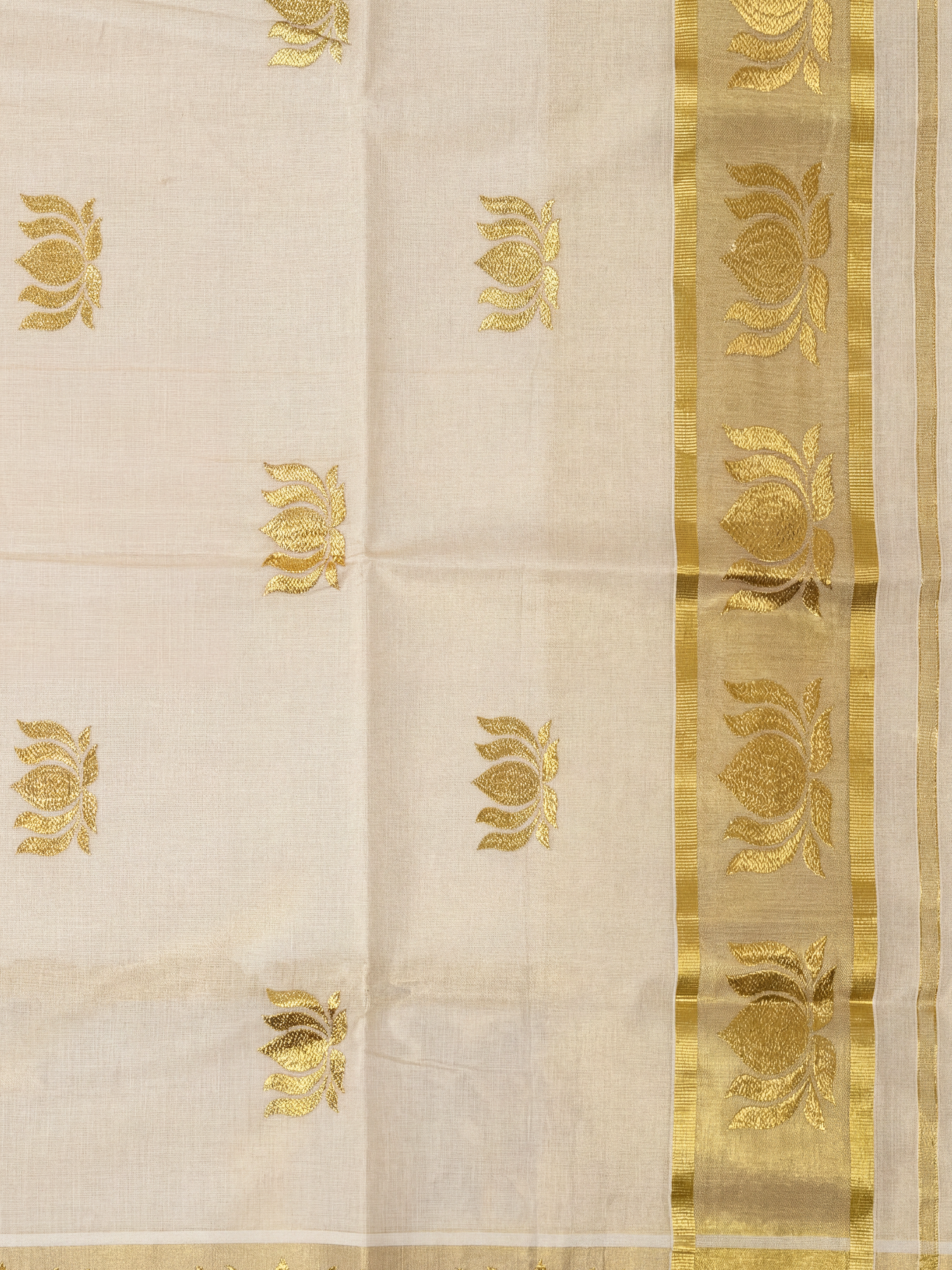 Women Tissue Cream Kerala Saree with Gold Jari KLS20