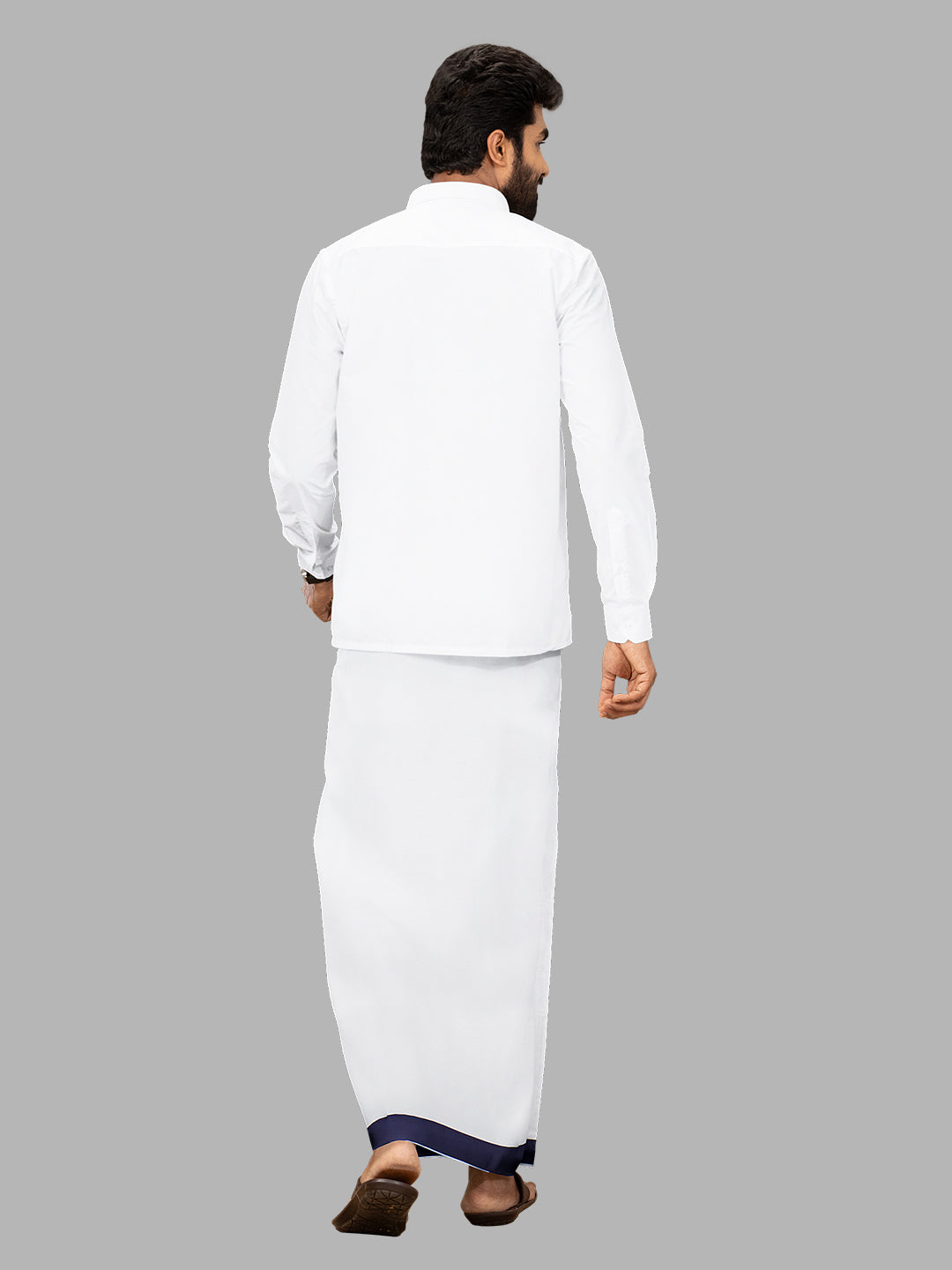 Men Navy Border Single Layer Adjustable Pocket Dhoti GACS10