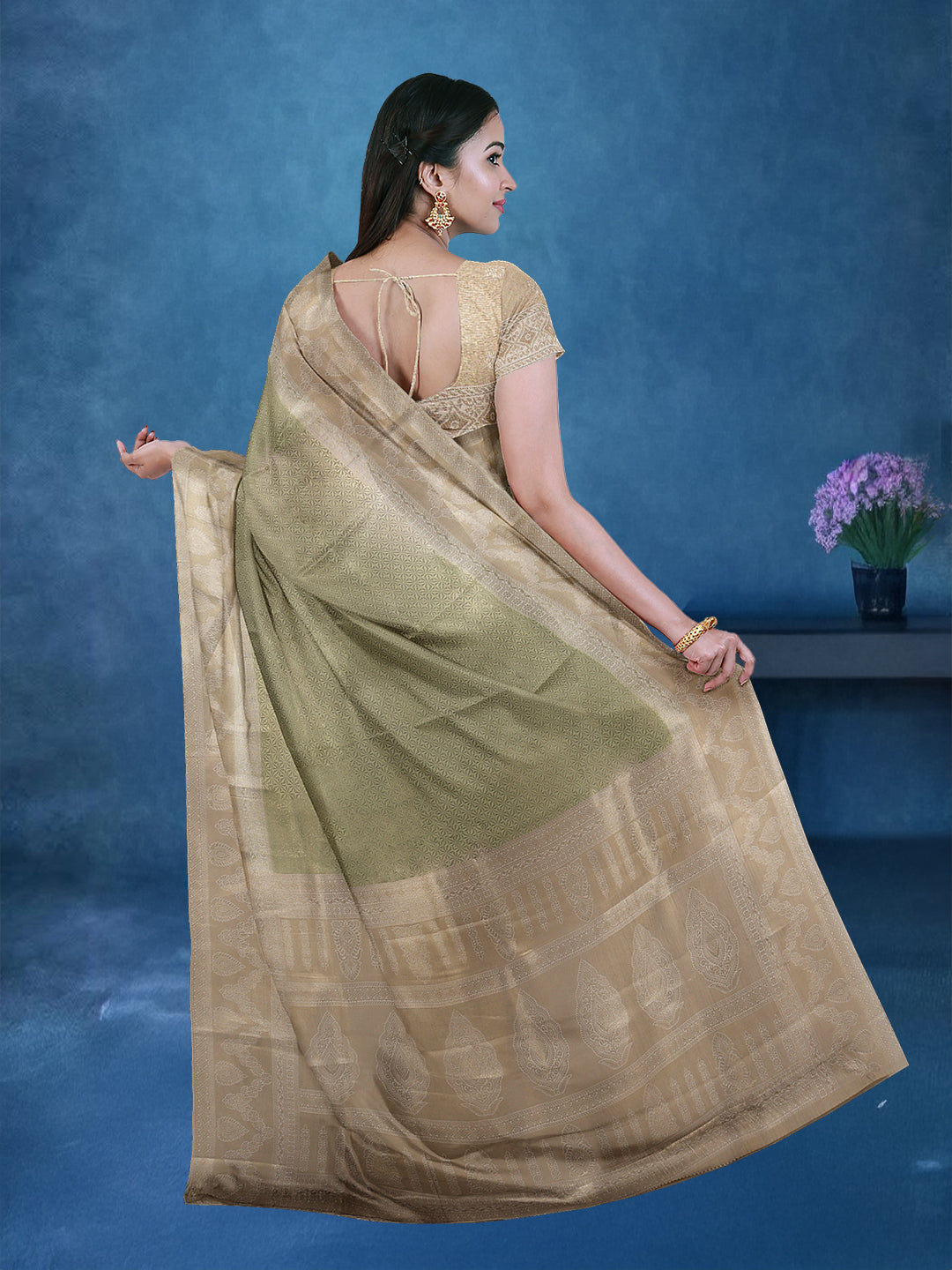 Couple Combo Shirt & Dhoti Set with Saree Moss Green MG