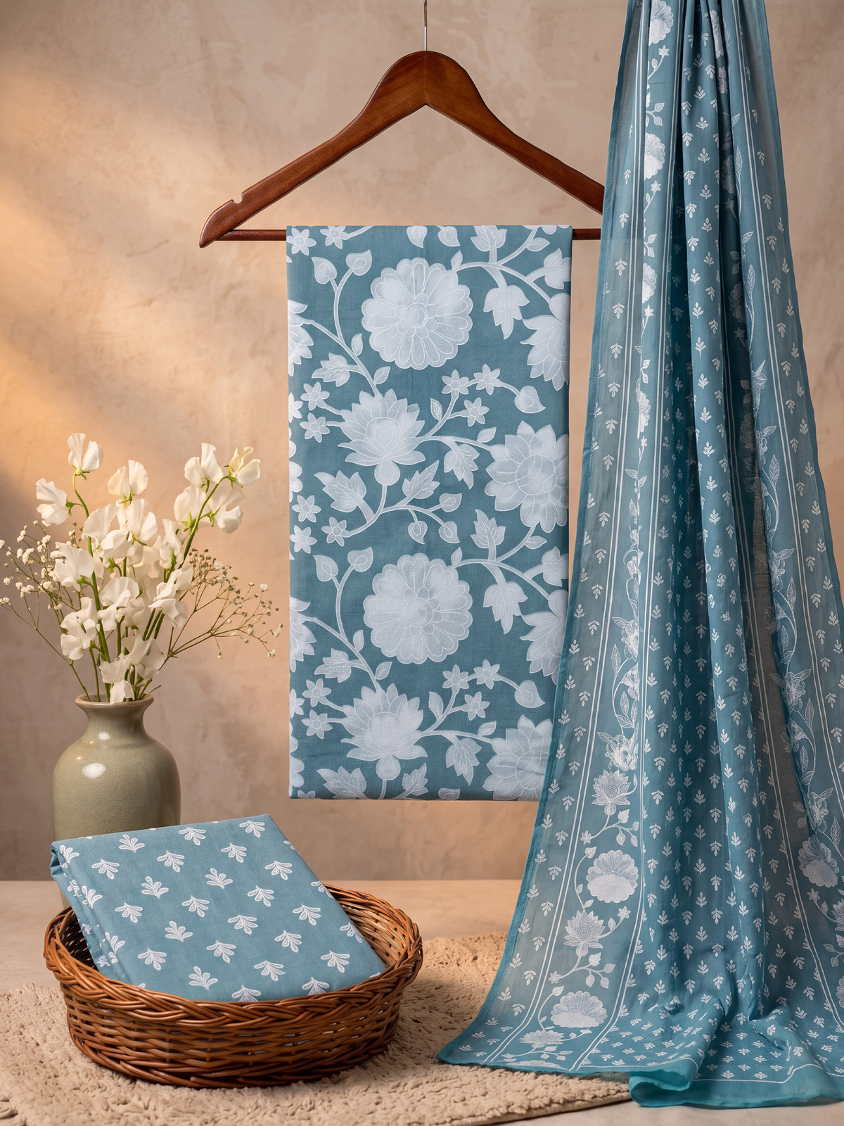 Women Pure Cotton Printed Teal Green Dress Material DM393