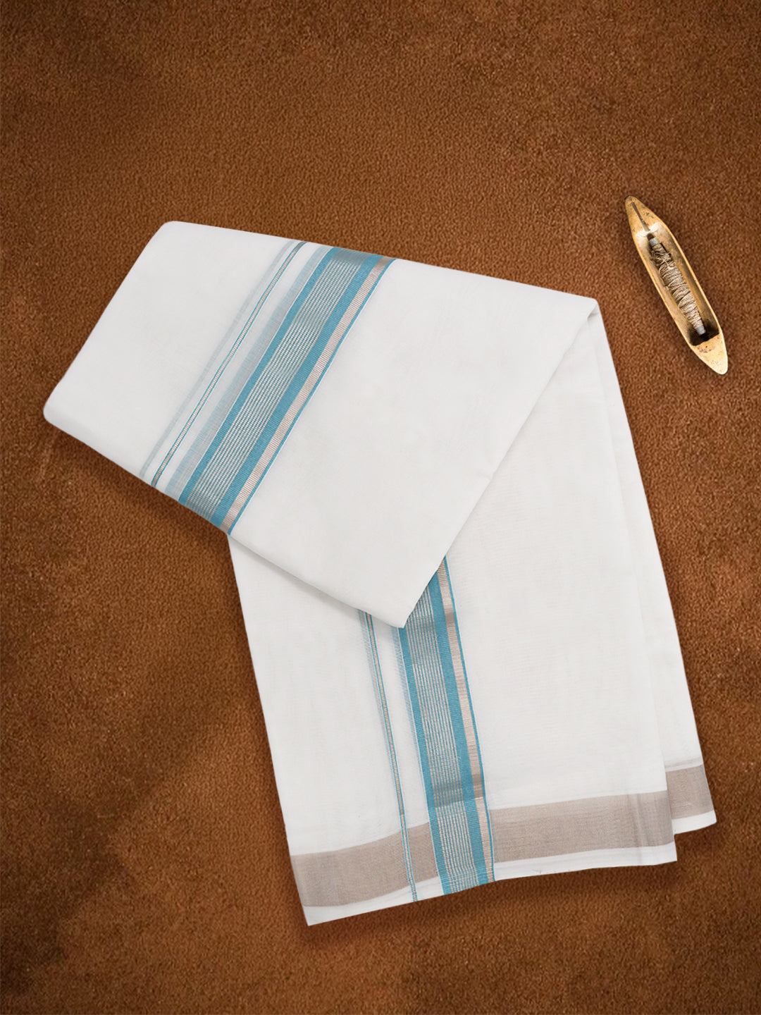 Men Premium Handloom White Dhoti with Fancy Jari Border HLM117
