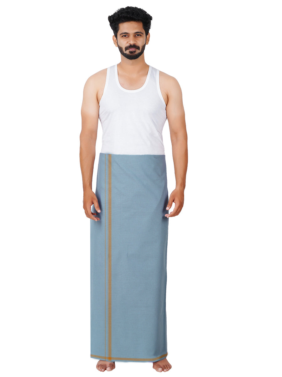 Mens Grey Lungi with Peach Fancy Border Enrich Colour 3-Full view