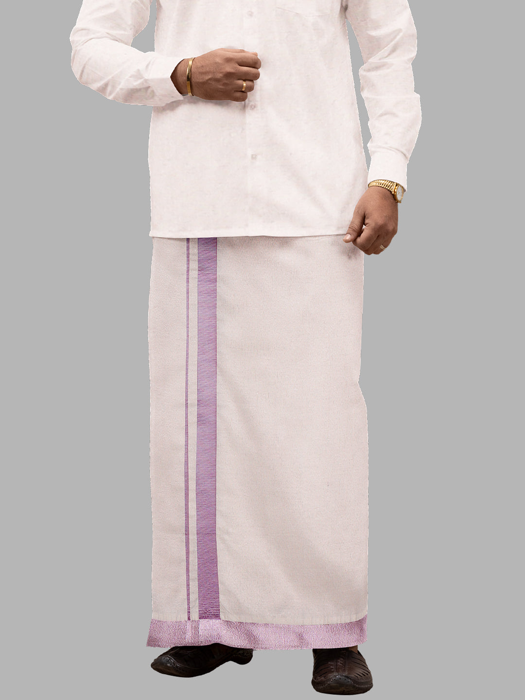 Men Tissue Single Layer Rose Gold Dhoti with Jari Border Primacy