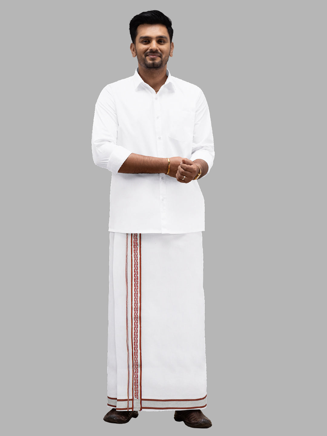 Men Red Fancy Jari Border Double Dhoti