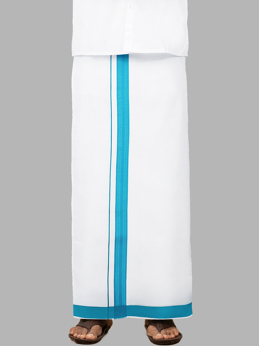 Men Blue Fancy Border Single Layer Adjustable Pocket Dhoti GACF12