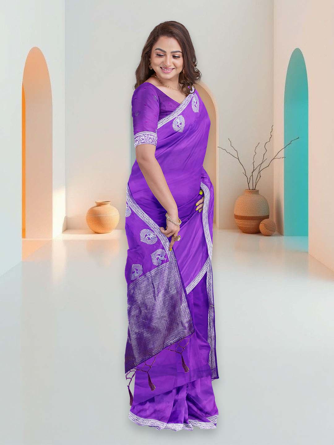 Women Purple Art Silk Printed Saree ASS91