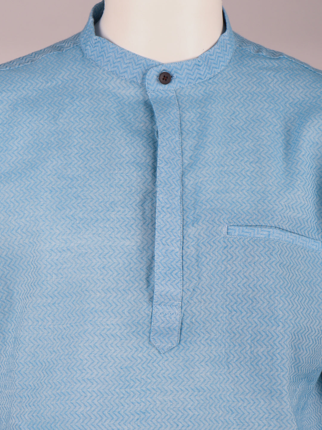 Men Cotton Short Length Printed Pocket Kurta Blue RJ46