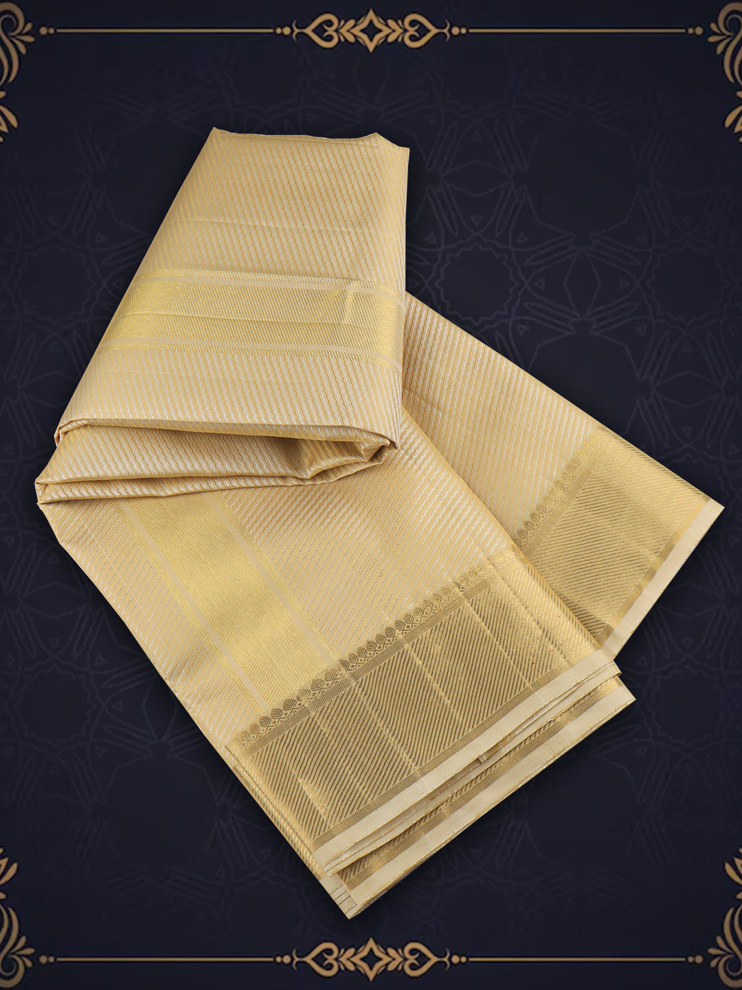 Men Pure Silk Dhoti and Towel Set with 2-gram Gold Jari Border Amirtham