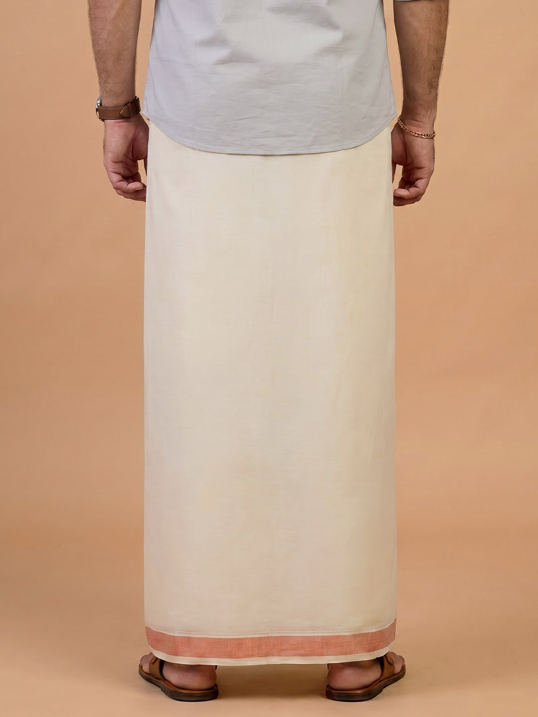 Double Layer Cotton Cream Kora Dhoti with Fancy Jari Border - ECF01