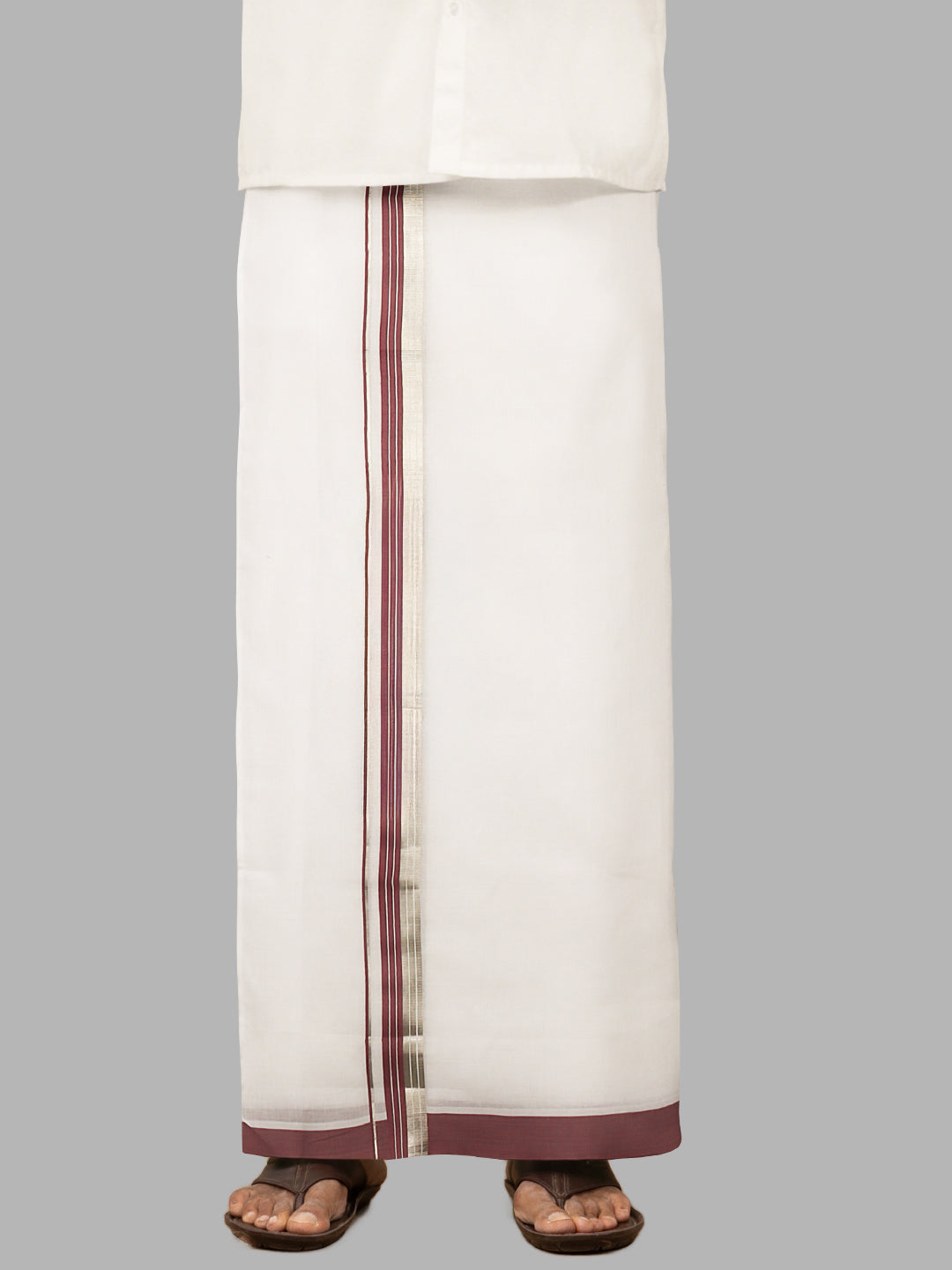 Men Fancy Jari Border Double Layer White Dhoti RG01