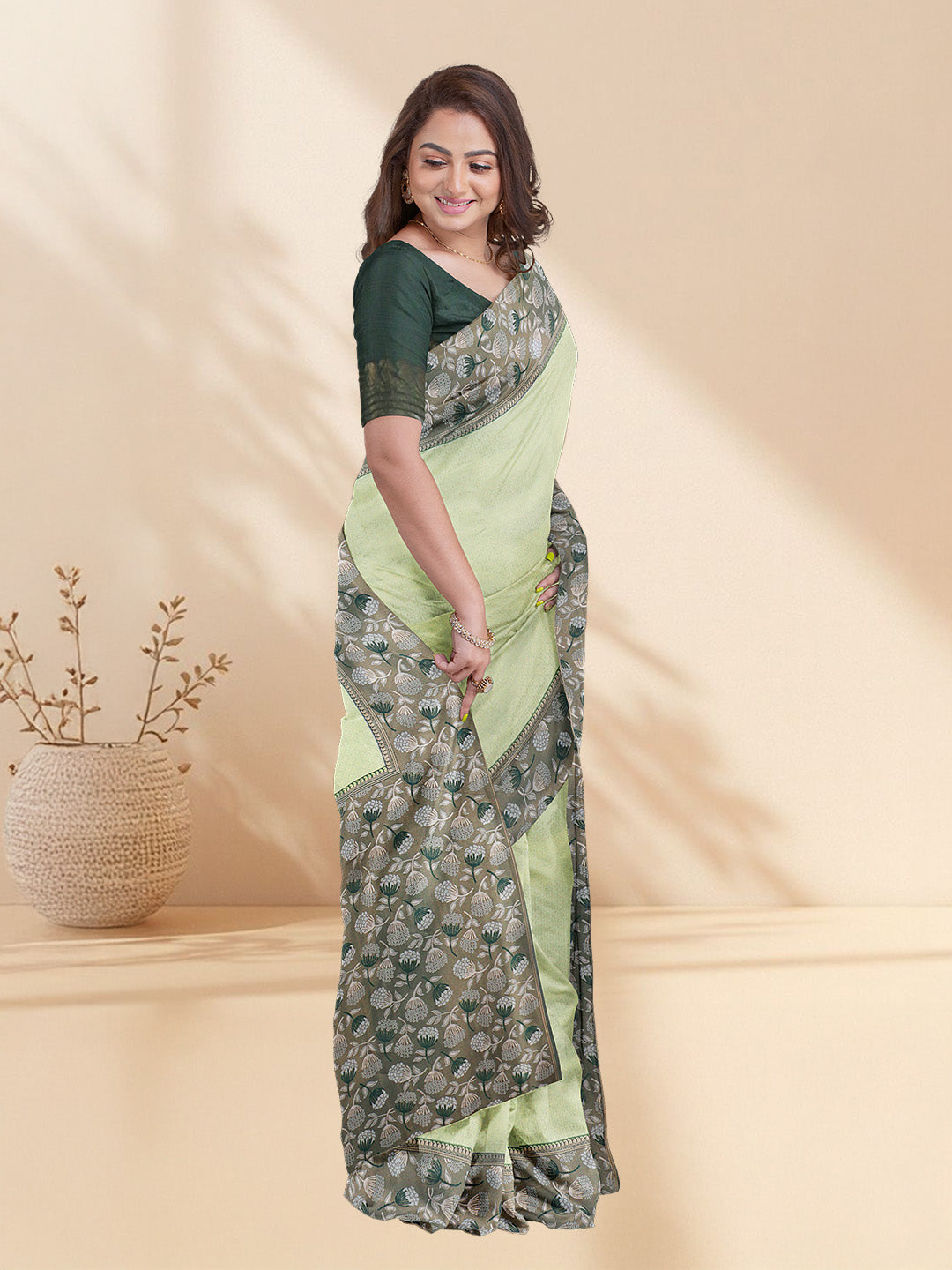 Couple Combo Shirt & Dhoti Set with Saree Green ASS74