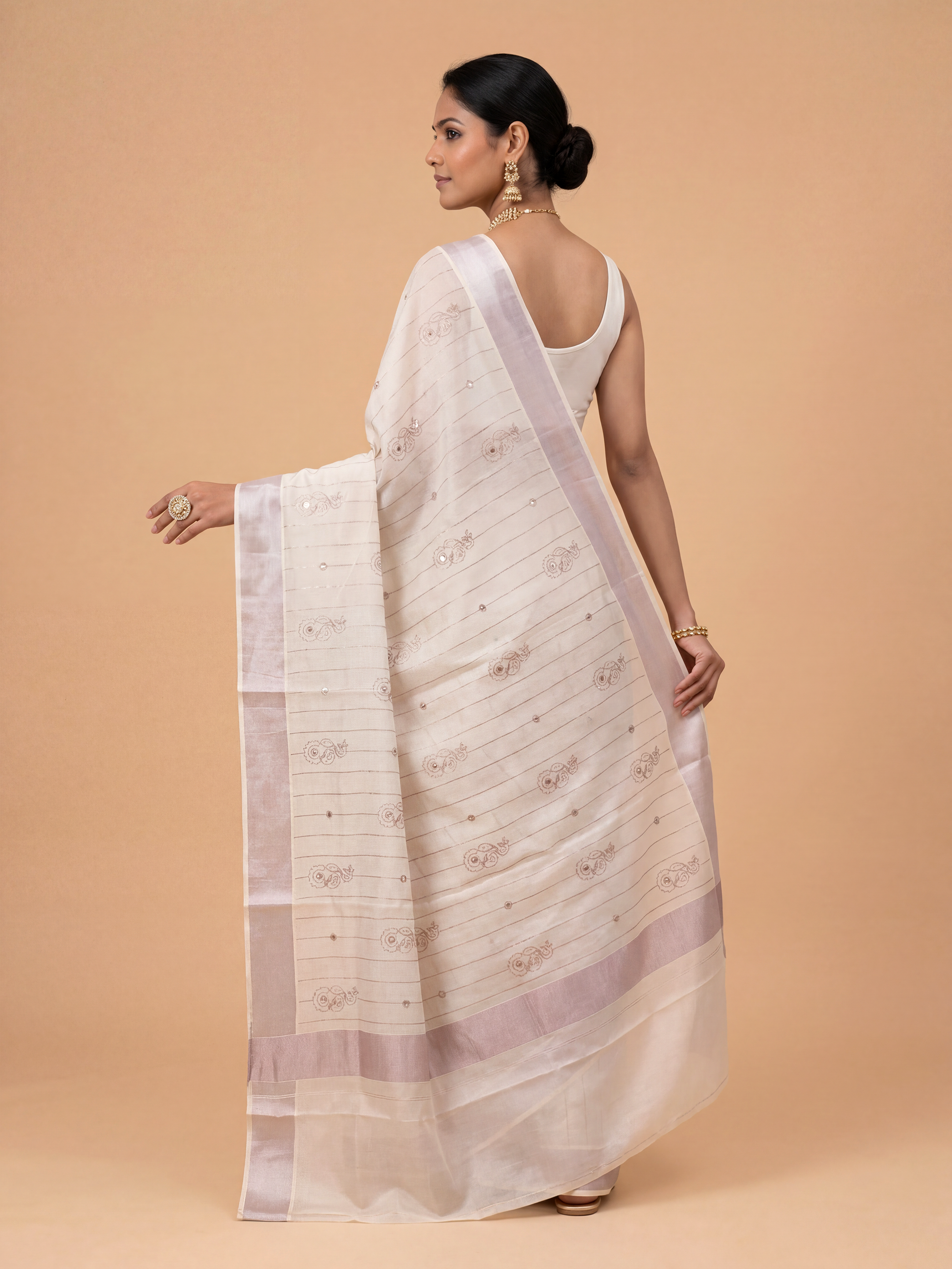 Women Tissue Lavender Embroidered Kerala Saree KLS17