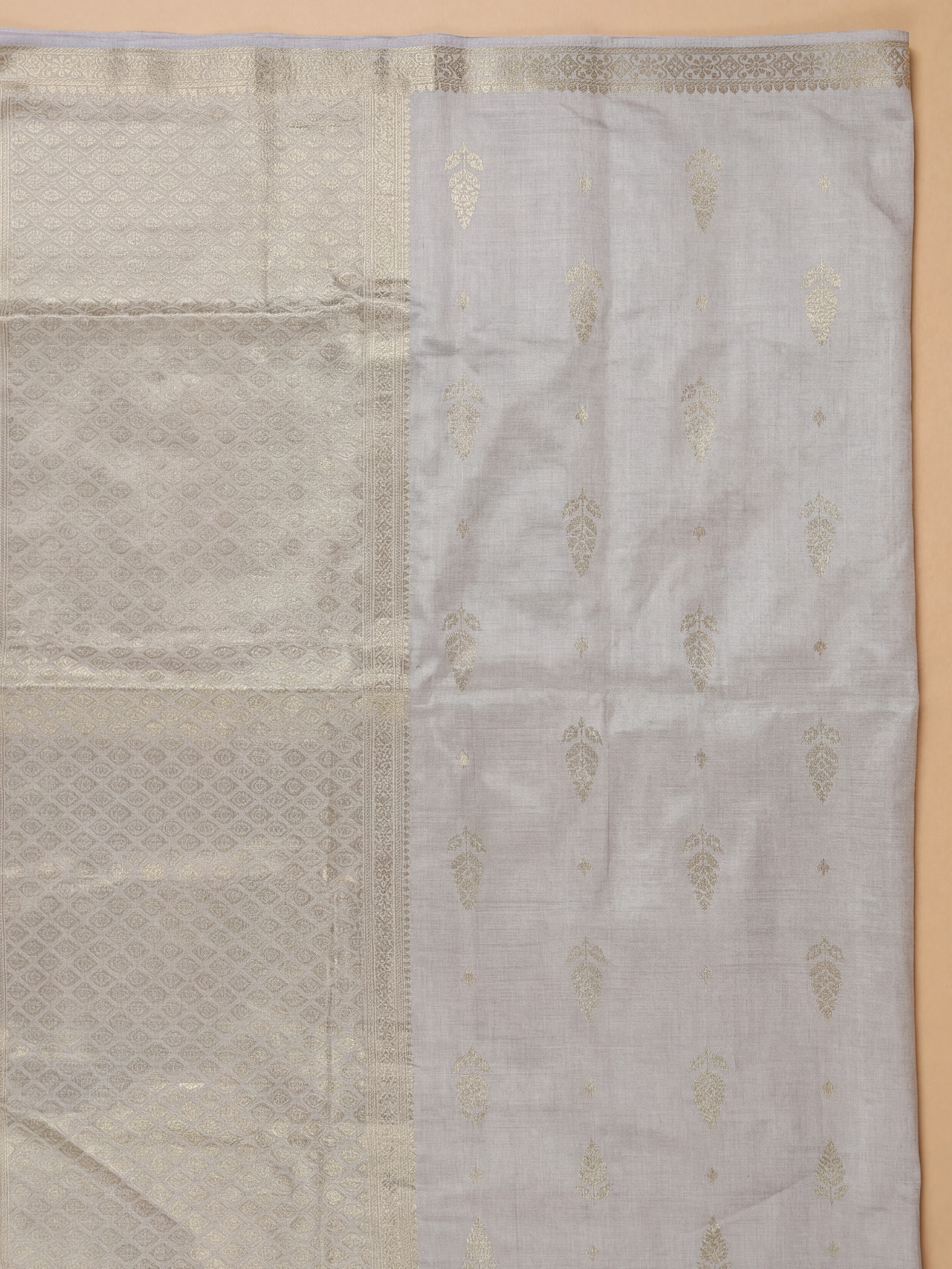 Women Semi Tussar Printed Grey Saree ST346