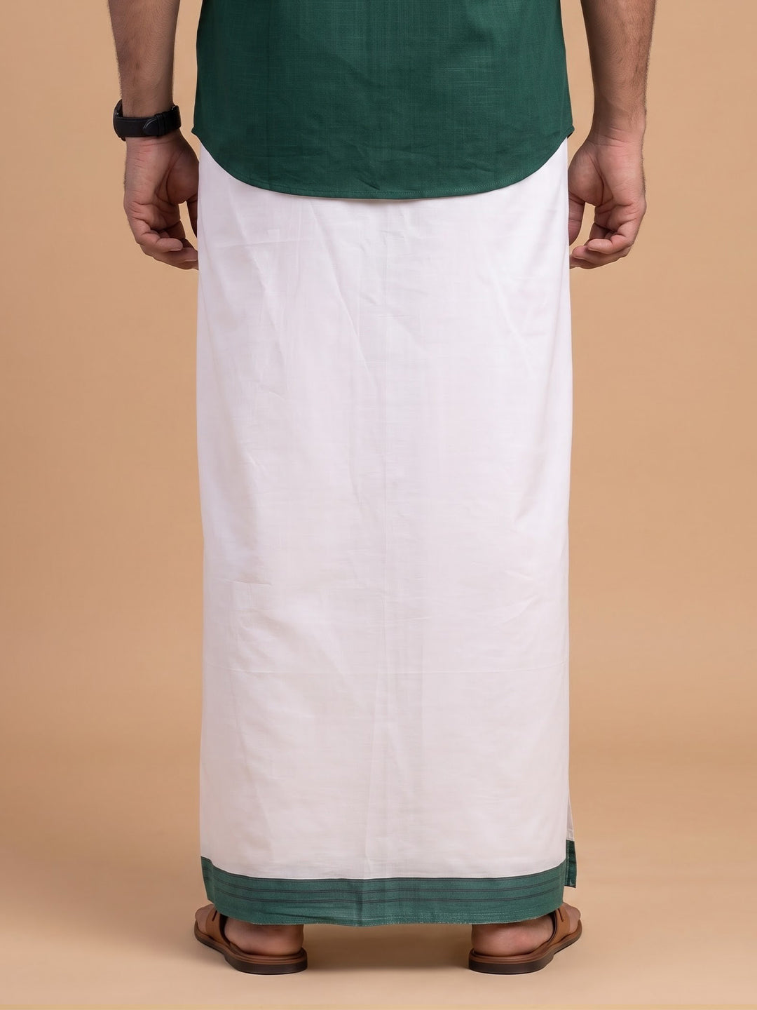 Double Layer 100% Cotton White Dhoti with Fancy Jari Border - EJF23
