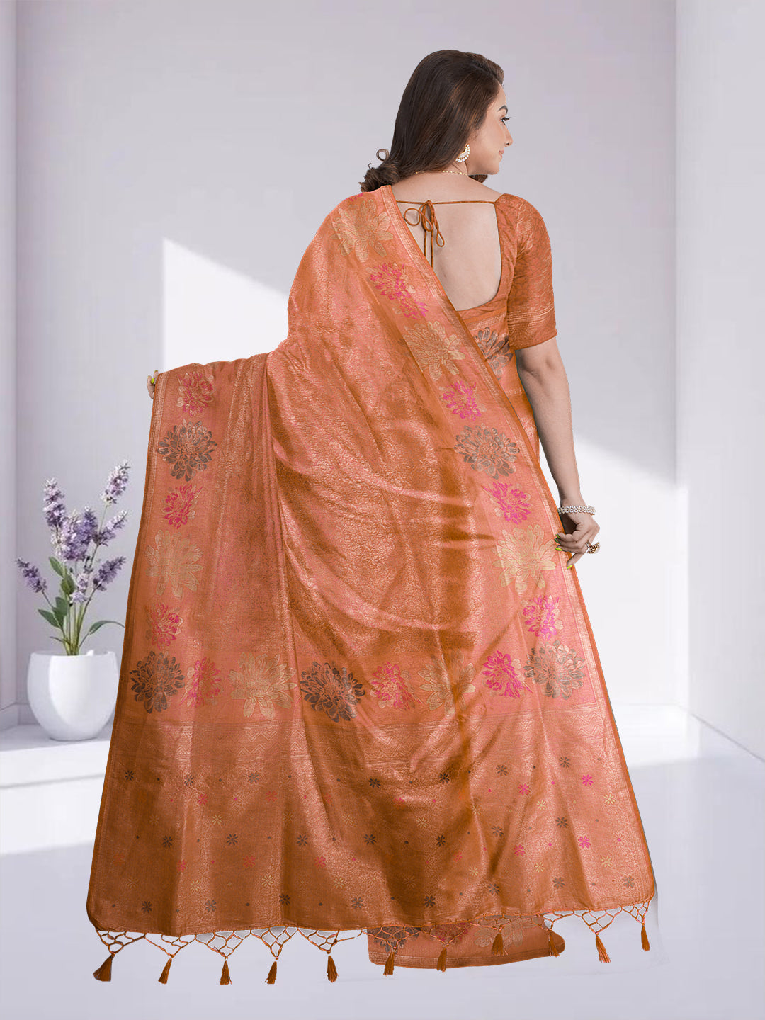 Women Orange Semi Mysore Silk Saree SS367