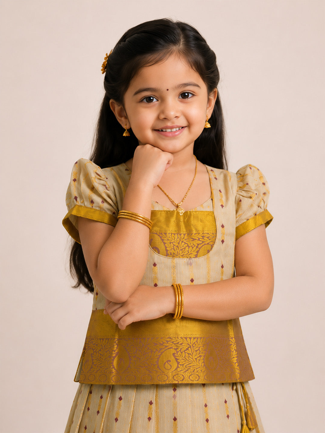 Girls Tissue Gold Pattu Pavadai Set GPS61