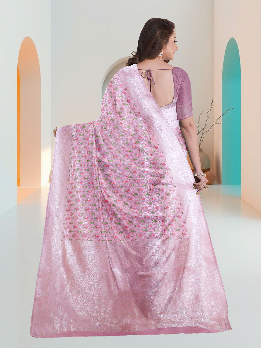 Women Pink Art Silk Printed Saree ASS86