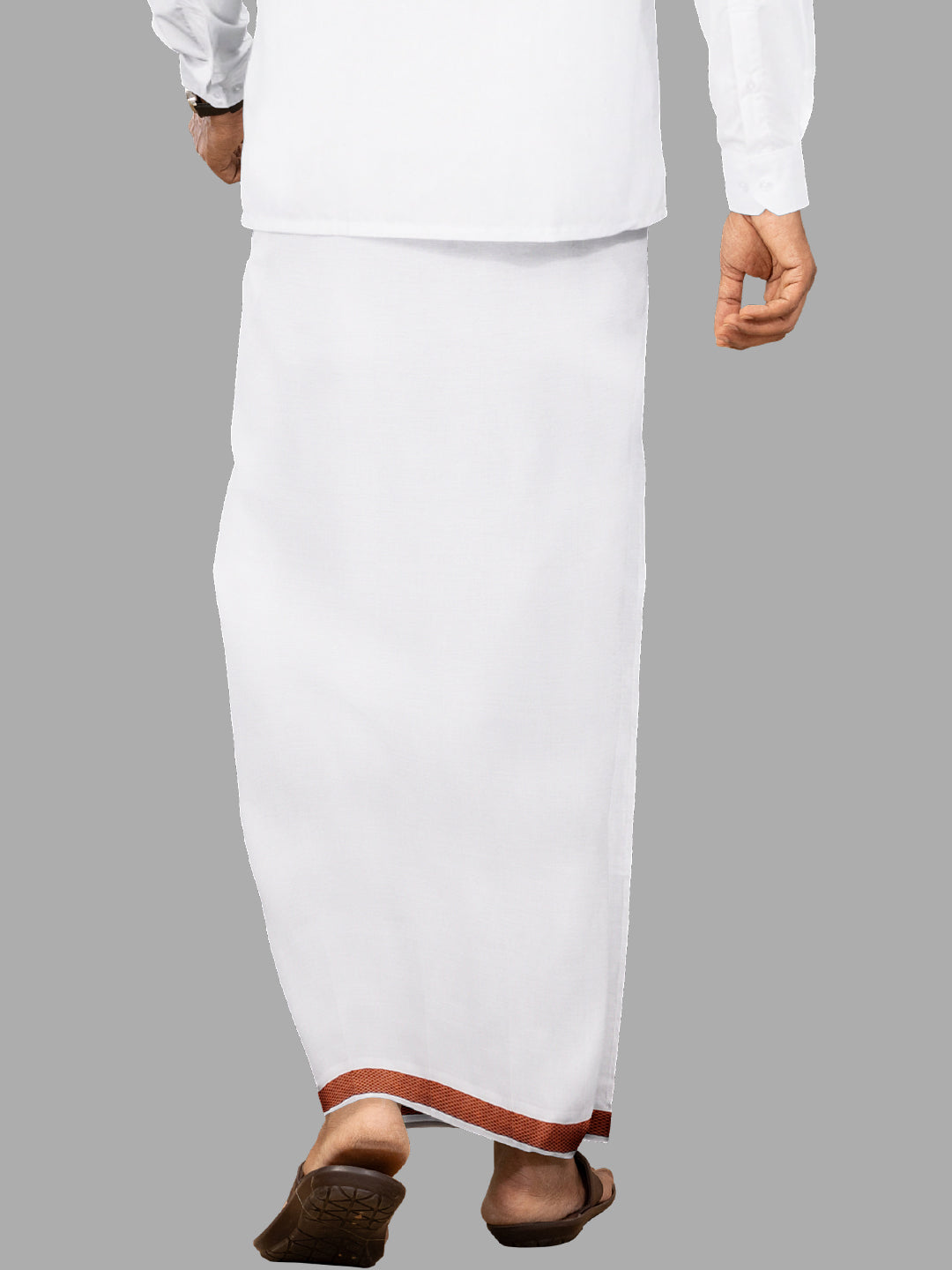 Men White with Grey Fancy Jari Border Single Layer Dhoti Roxy R07