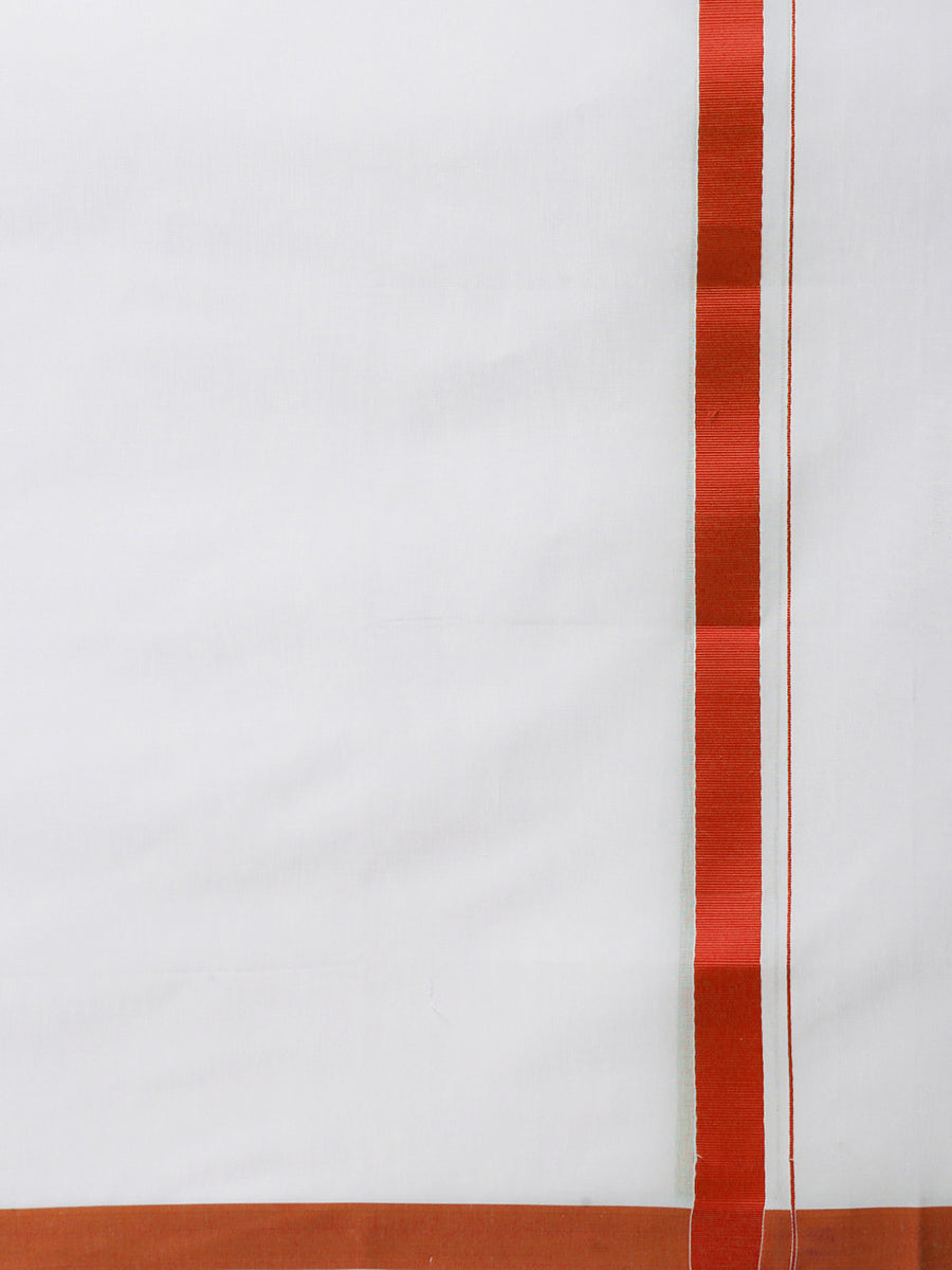 Mens Double Dhoti White with Fancy Border Anchor Special Saffron-Zoom view