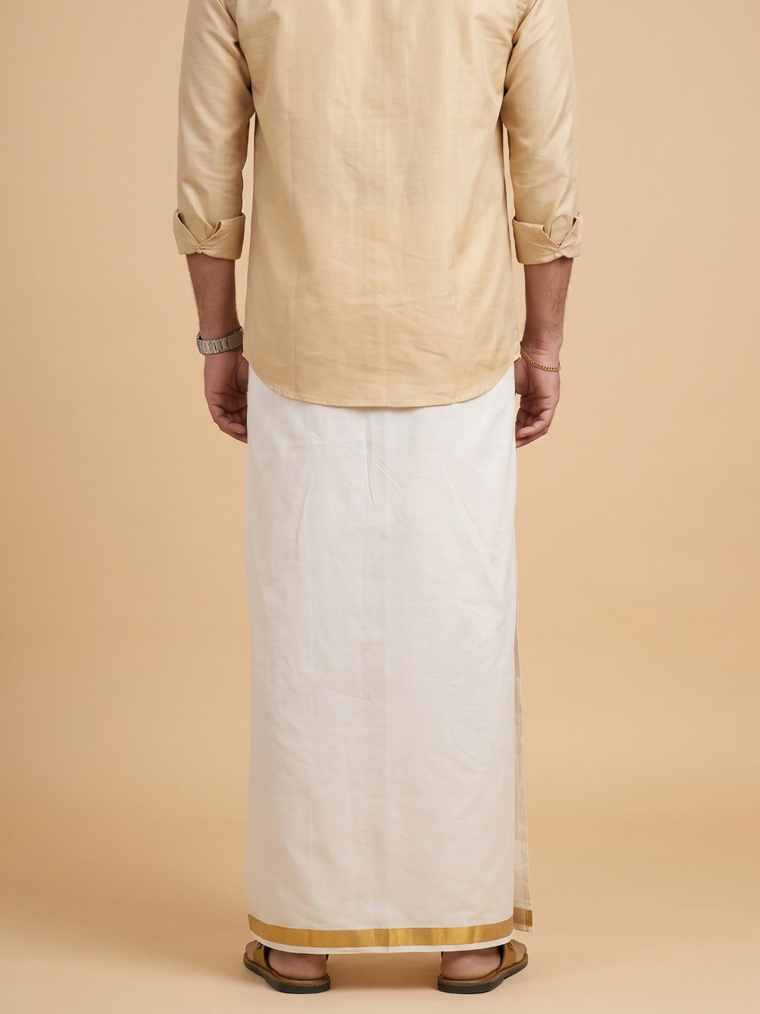 Double Layer Cotton Cream Dhoti with Colour Jari Border - GCC01