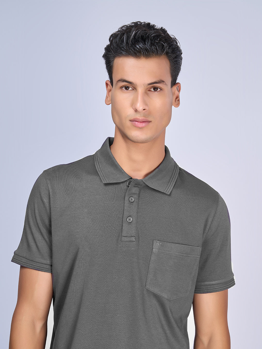 Mens Liquid Polo T-Shirt with Pocket Grey Melange