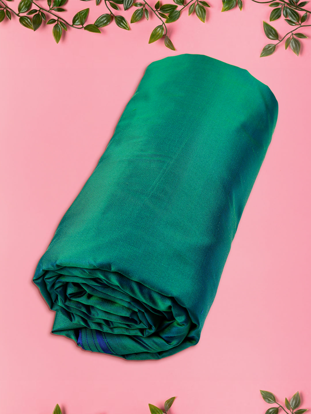 Mens Plain Double Shade Peacock Green Satin Pure Silk 10 Meter Shirt Fabric-View three