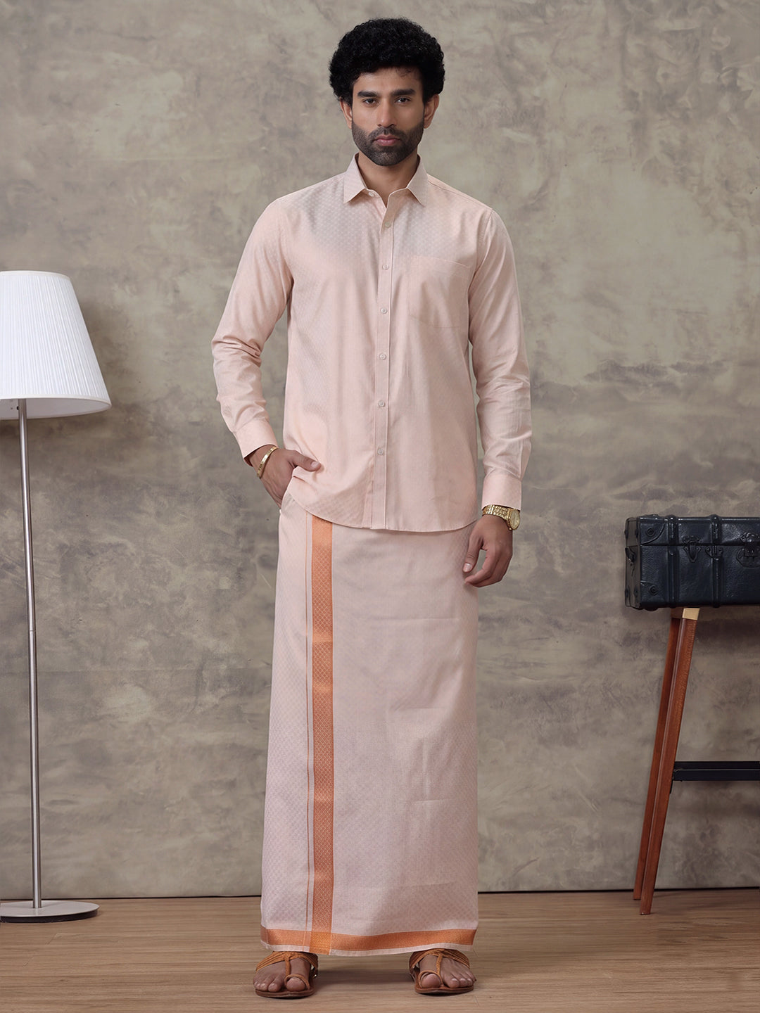 Tissue Copper Jacquard Shirt & Dhoti Set CD11