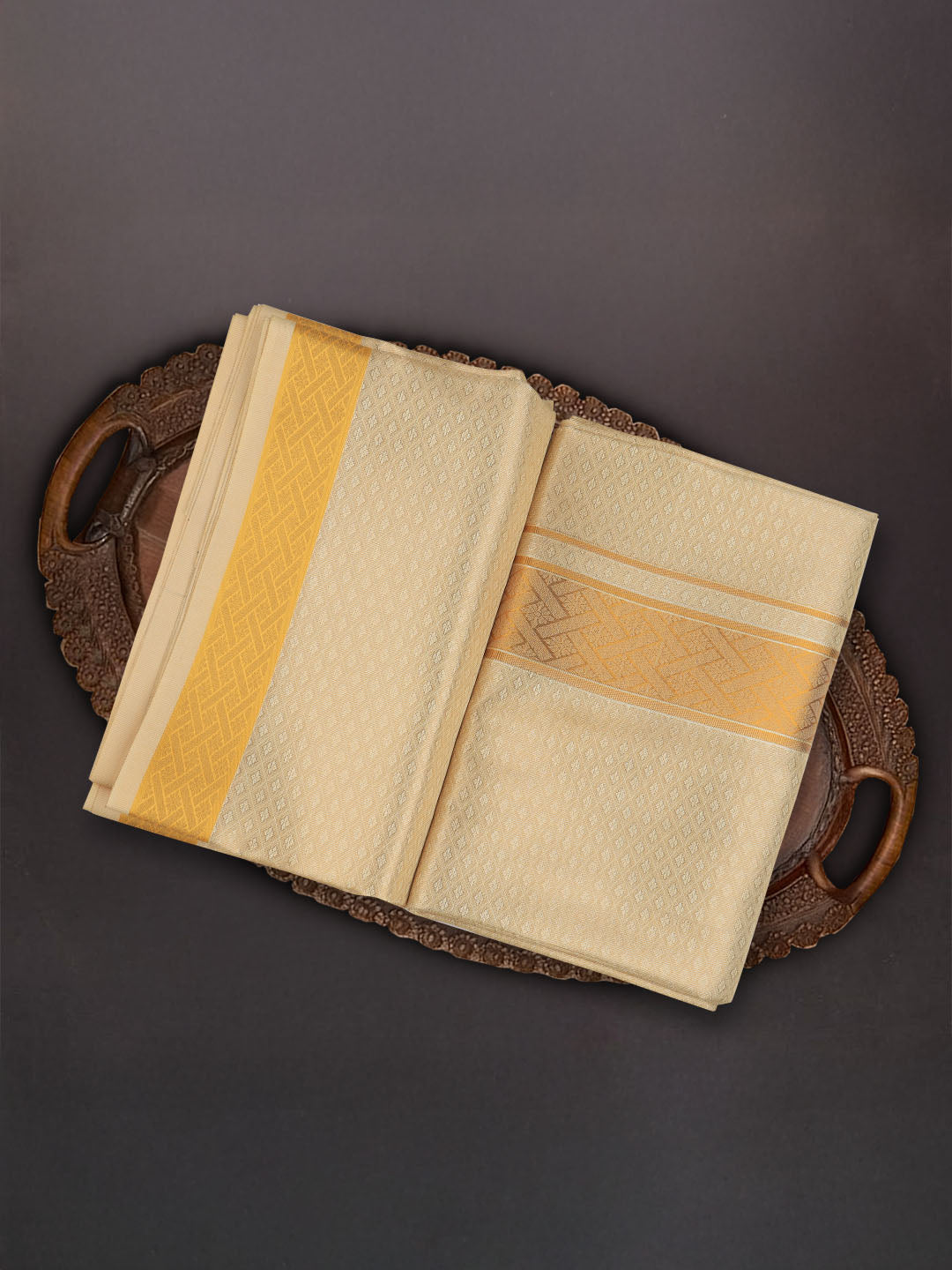 Men Art Silk Dhoti & Shirting Set Gold Moon Stone(2*1)