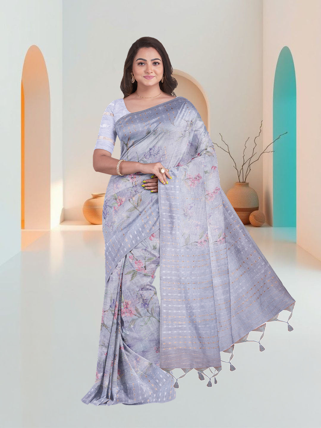 Women Light Blue Tissue Saree TS44