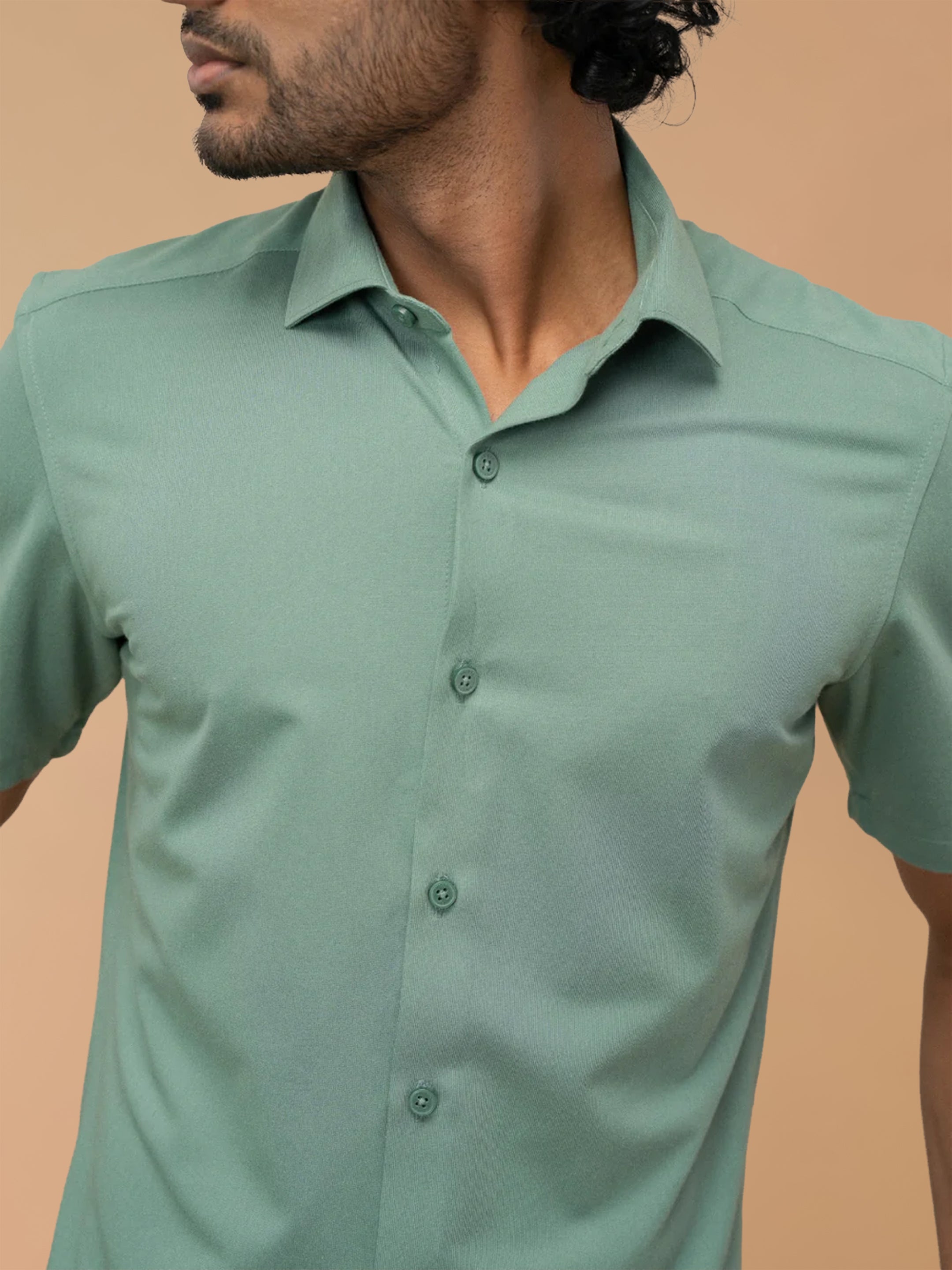 Cotton Rich Sage Green Slim Fit Knit Shirt ER2