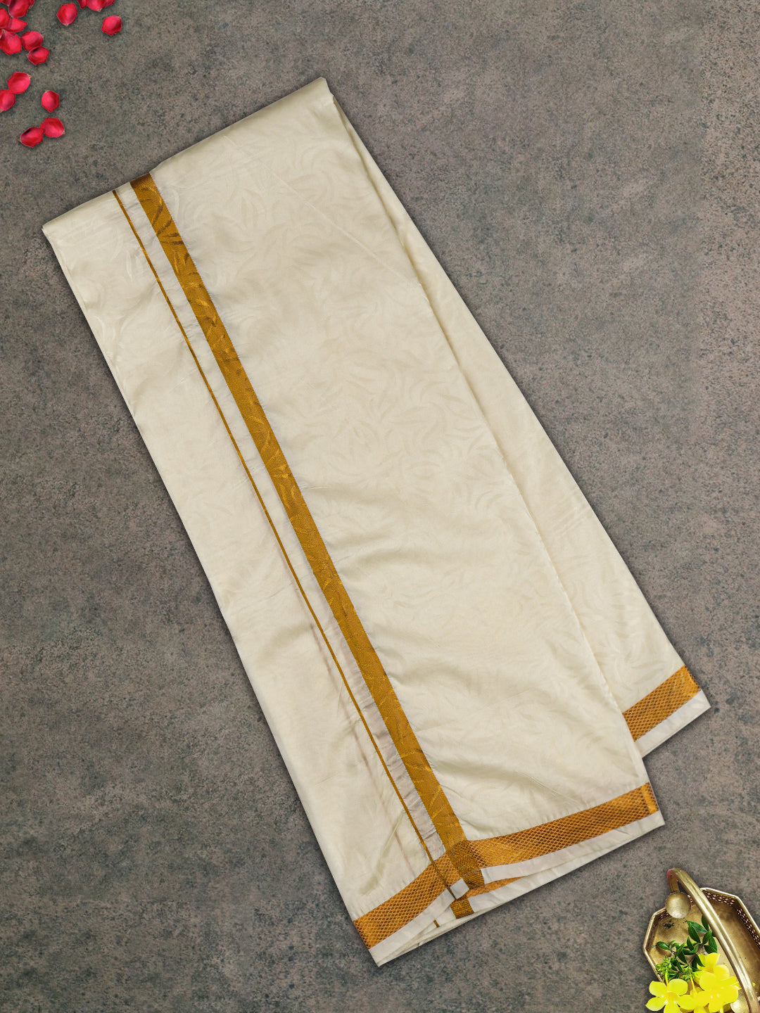 Mens Gold Border Double Dhoti Sets Ishwaryam Embose