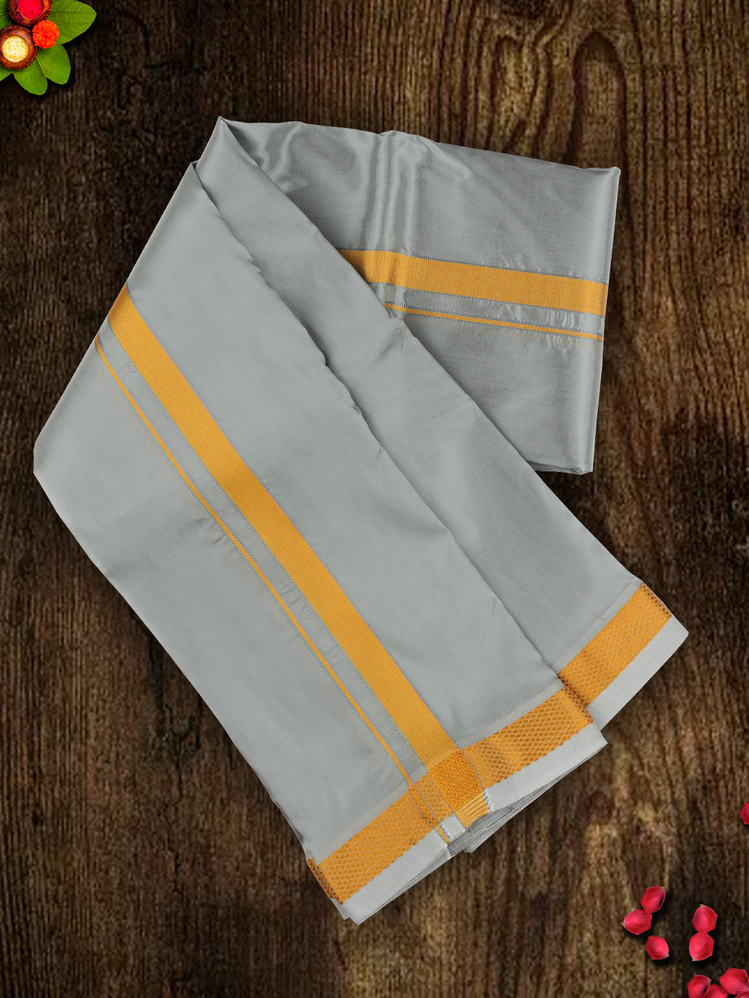 Mens Art Silk Zari Dhoti & Shirting Set Grey Ashirwath (2 in 1)