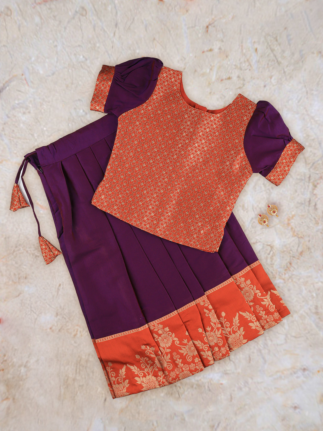 Girls Skirt Set Orange with Purple GPS13