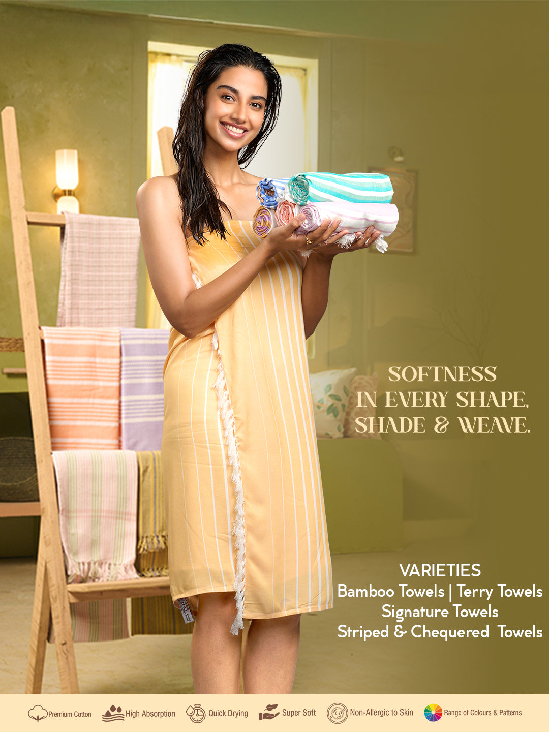 Ultra Soft & Quick Absorbent Bamboo Assorted Colours Bath Towel (Size 0.90mX1.80m)