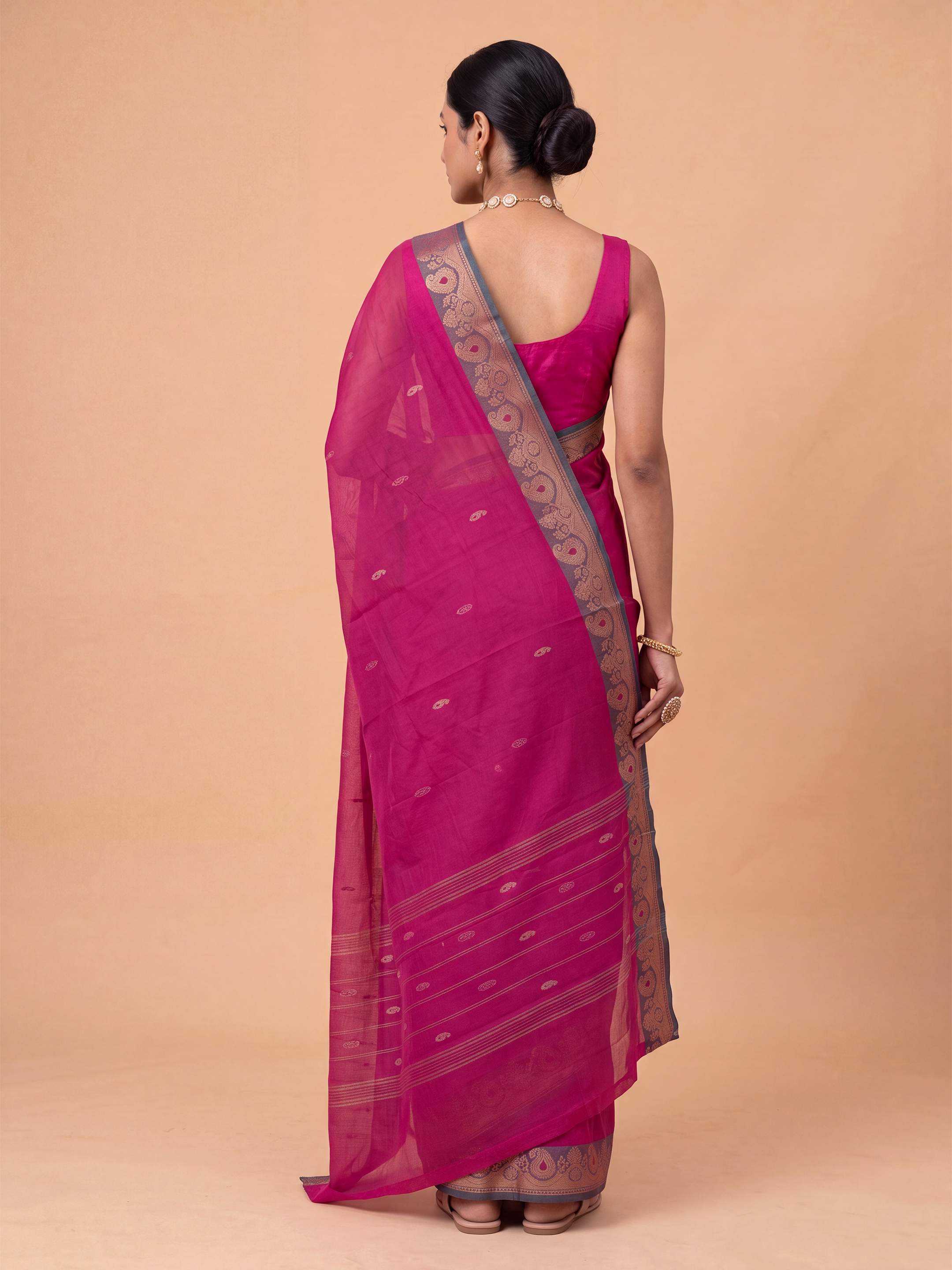 Women Chettinad Cotton Dark Pink Saree CCS07
