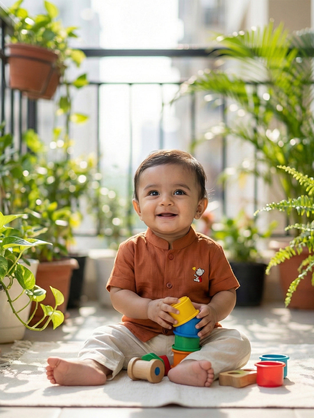Born Baby Shirt with Pant and Panchakacham Set Brown G74