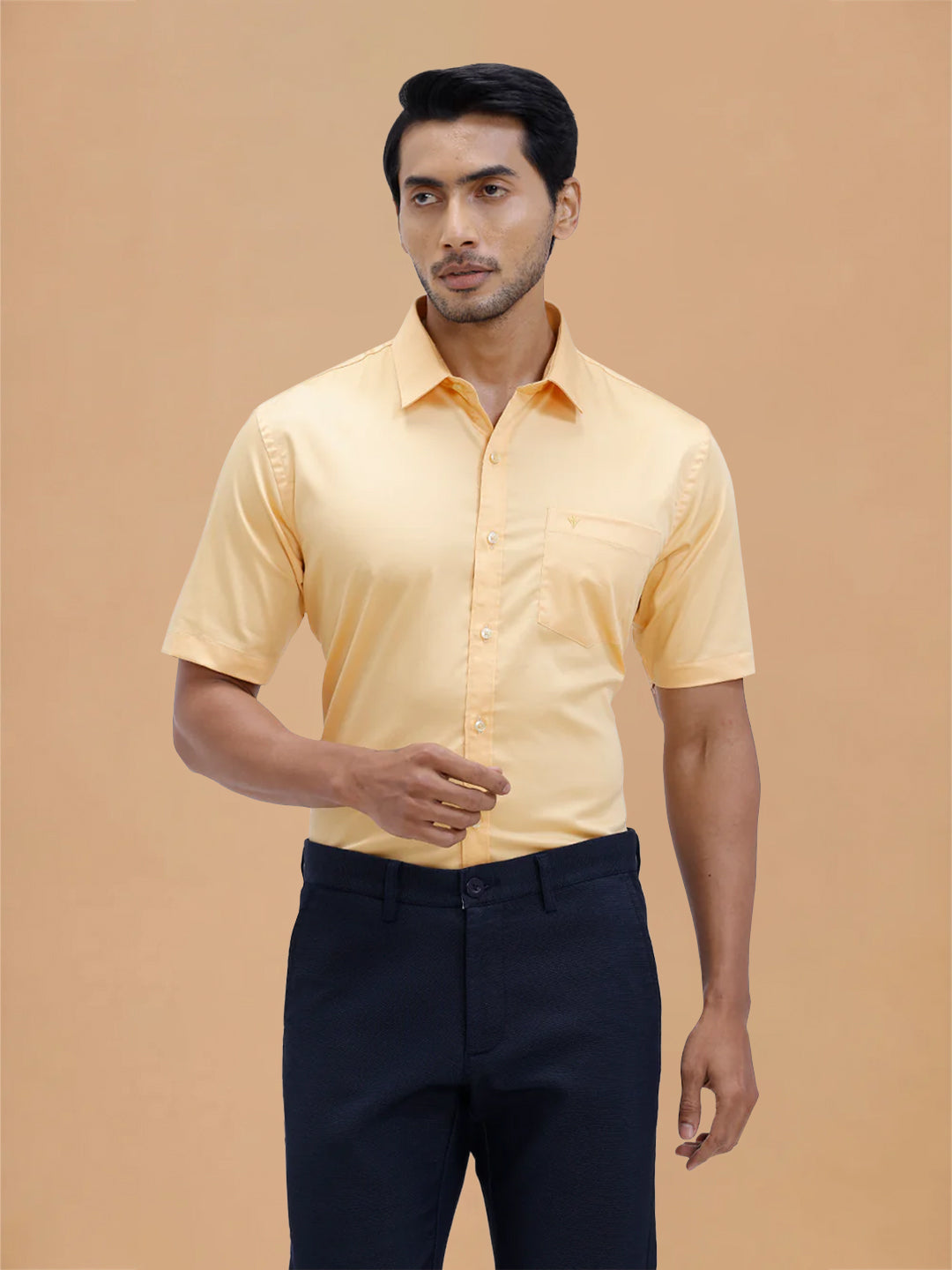 Cotton Rich Yellowish Orange Regular Fit Shirt T53 ACT8