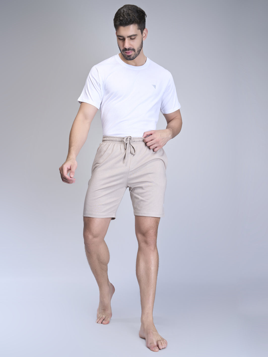 Men Cotton Rich Shorts Beige